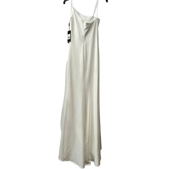 New La Femme Size 2 One-Shoulder Jersey Gown white 28176 *Stain* - Picture 10 of 12